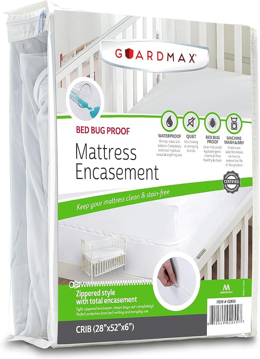 Guardmax Crib Mattress Protector Zippered, Bed Bug Mattress Cover | Waterproof, Dust Mite Proof, 6-Sided, Soft Jersey Knit, OEKO-TEX Certified, Machine Washable, Crib - 28 x 52, up to 7" Deep
