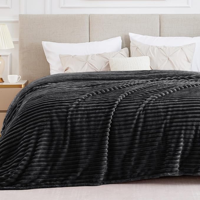 BEDELITE Ribbe Blankets Queen Size for Bed, Black, 90"x90" | Ultra-Soft Plush Fleece, Warm Yet Lightweight, Ribbed Texture, Home Decor, Machine Washable, Giftable, All-Season Use