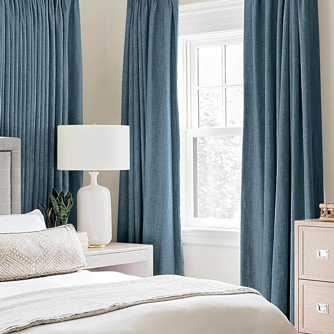 MIULEE 100% Blackout Linen Curtains for Bedroom 52x54 Inches Dusty Blue | Room Darkening, Light Blocking, Thermal Insulated, Grommet Top, Linen Textured, Window Curtains for Living Room, 2 Panels