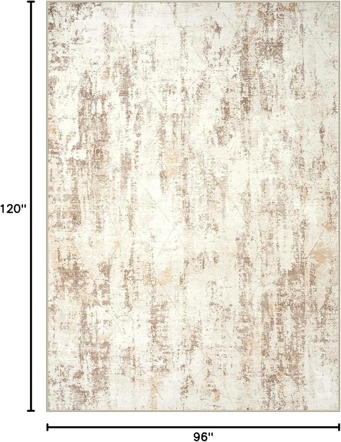 8x10 Area Rugs for Living Room: Washable Abstract Beige Grey Badroom Carpet | Non-slip TPE backing makes this washable soft low-pile rug safe & durable, Pet-friendly decor for dining room,nursery,office