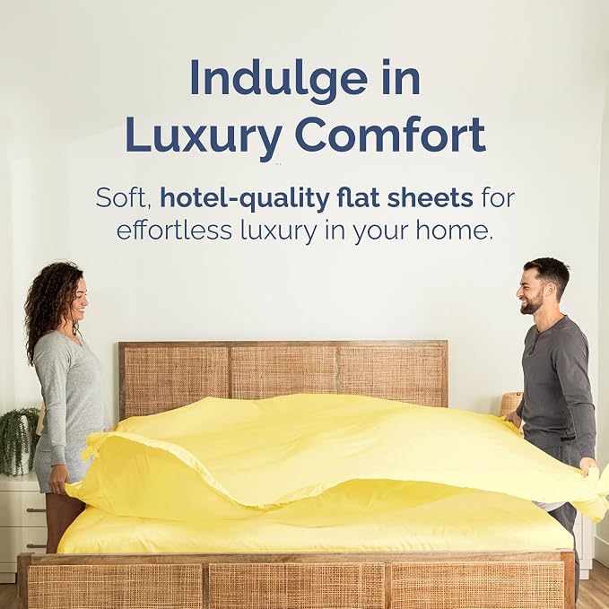 Full Flat Sheet - Single Top Flat Sheet Only - Soft & Cooling - Yellow | Hotel Luxury Top Flat Sheet Only, Ultra-Soft, Breathable & Cooling, Fade & Wrinkle Free, Easy-Care, Stain & Shrink Resistant