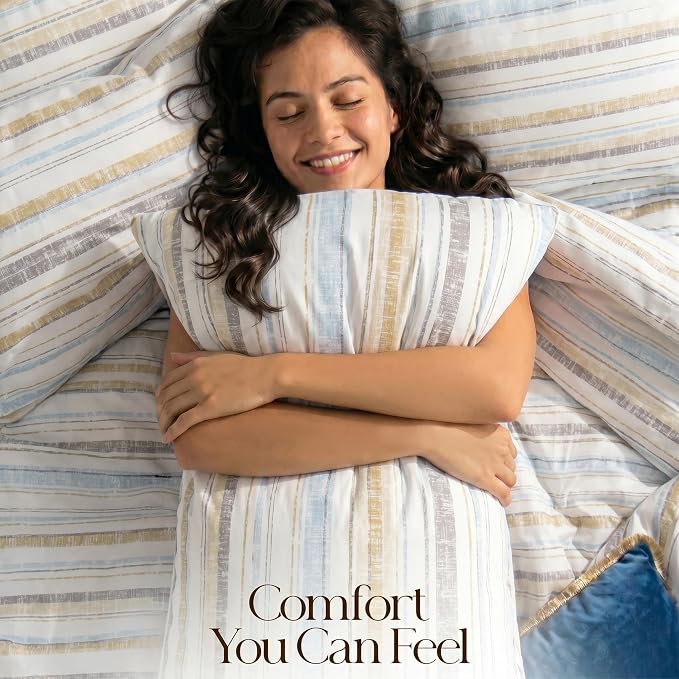 Utopia Bedding 3 Pc King Comforter Set, Printed Comforter, Cottage Stripe | Comforter Set Includes Comforter (90x102) Inches, 2 Shams (20x36) Inches. Soft Microfiber Down Alternative, Machine Washable.