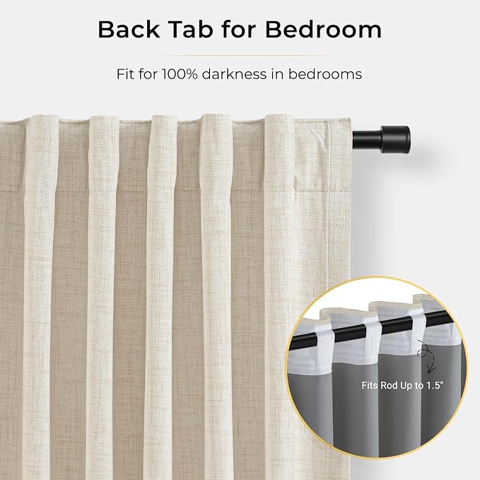 INOVADAY Linen Textured 100% Blackout Sliding Door Curtains 102x90 Cream | 1 Panel, Extra Wide Sliding Glass Door Curtains for Patio, Blackout Curtains for Bedroom, Thermal Insulated