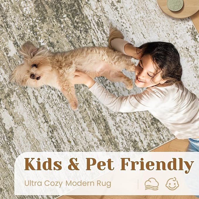 Washable Rug 5x7 Area Rugs for Living Room: Neutral Soft Rug Abstract Non Slip Low Pile Modern Carpet for Bedroom Kitchen Nursery Office Dining Room Indoor (Brown, 5'x7')