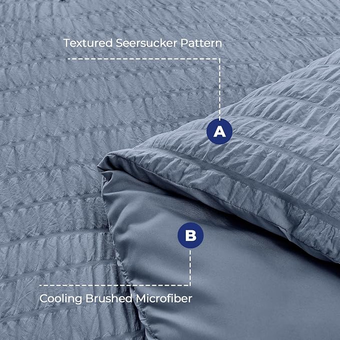 HYMOKEGE Nordic Blue California King Comforter Set Seersucker 7 Pieces, All Season Luxury Bed in a Bag for Bedroom, Bedding Set with Comforter, Sheets, Pillowcases & Shams