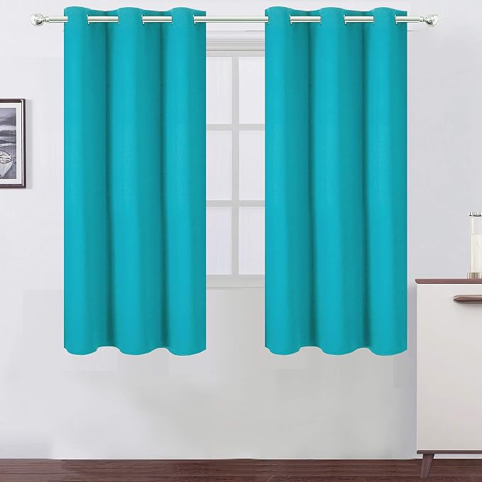 Teal/Turquoise Blackout Curtains/42 x 63 Inch Length Kids Curtains/Set of 2 Panels Grommet Bedroom Curtains for Living Room