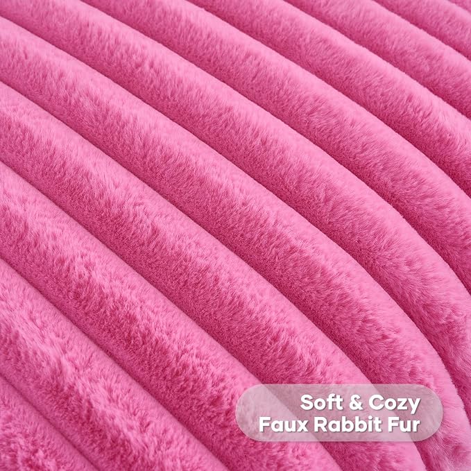 FUTEI Pack of 2 Faux Fur Throw Pillow Covers 12x20 Inch, Hot Pink | Fluffy Faux Rabbit Fur Front/Premium Velvet Back,Hidden Zipper,Machine Washable,Non-Shedding,Colorfast,Insert Not Included.