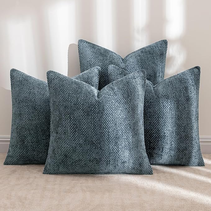 MIULEE Soft Decorative Chenille Pillow Covers Navy Blue 18x18 Pack of 4 | Modern Home Decor, All Same Navy Color Set, Couch Throw Pillows, Farmhouse Boho Cushion Covers for Sofa Bed Living Room