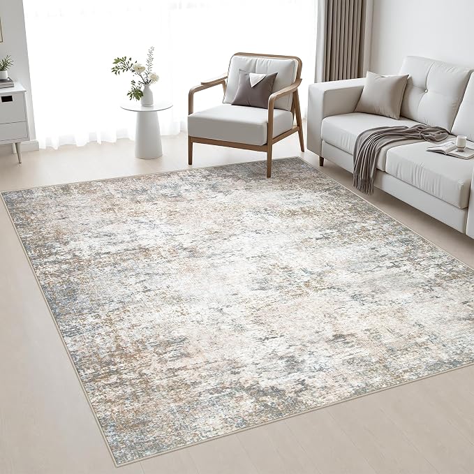 Area Rug Living Room: 5x5 Modern Washable Indoor Soft Carpet Brown | For Bedroom Dining Room Farmhouse Nursery Hallway Office,Modern Abstract,Machine washable,Non-Slip,Stain Resistant,Indoor