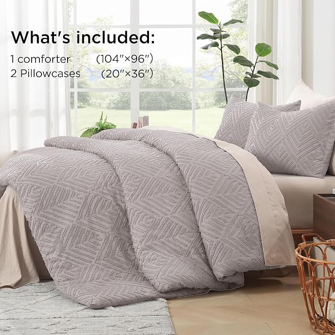 Litanika California King Comforter Set, 3 Pcs Tufted Boho Bedding Set | Milk Coffee Farmhouse Shabby Chic Vintage Bohemian Textured Aesthetic Soft Fluffy Lightweight Breathable All Season Bed Set