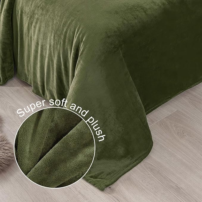 Exclusivo Mezcla Soft Large Fleece Throw Blanket for Couch, Olive Green | 50x70 Inches, Double-Sided Brushed Flannel, Lightweight Plush Cozy Blanket for Home Decor, All Season, Machine Washable