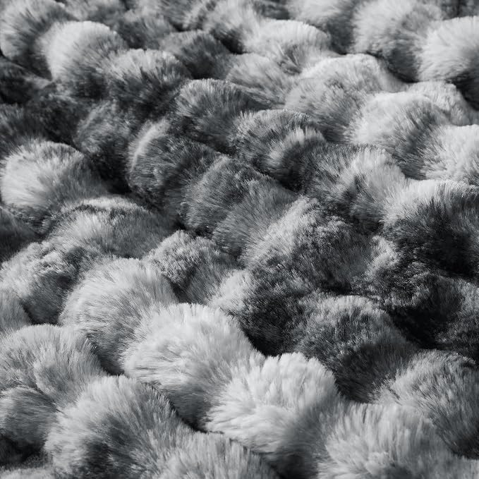 60x80 Inches Ultra-Soft Fuzzy Faux Fur Plush Twin Size Blanket - Thick, Warm Sherpa for Couch, Sofa, Bedroom, Camping - Decorative Blanket for Cozy Warmth, Bubble Light Grey Tie Dye