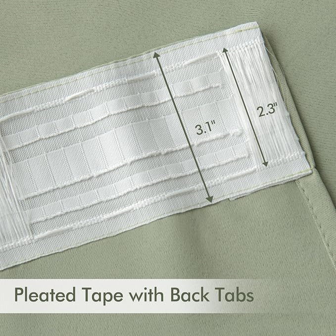 MIULEE Sage Green Back Tab Blackout Curtains 52x90 Inch Long 2 Panels Set | Rod Pocket Pinch Pleated, Thermal Insulated, Room Darkening, Light Blocking, Privacy Curtains for Living Room Bedroom