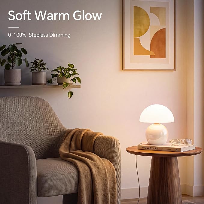 Mushroom Lamp Table Lamp for Bedroom-Small Desk Table Lamps,White | 8.7" Mid Century Modern Table Lamps for Living Room Bedroom Decor,Cute Ceramic Lamps for Mushroom Home Room Decor,Glass Shade