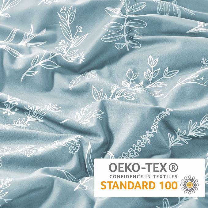 MUXHOMO Duvet Cover Twin/Twin XL Size Set, Reversible Floral Mineral Blue Duvet Cover with Zipper Closure, 2 Pieces Botanical Patterns Soft Bedding Set with 4 Ties (68"x90", 1 Pillow Case)