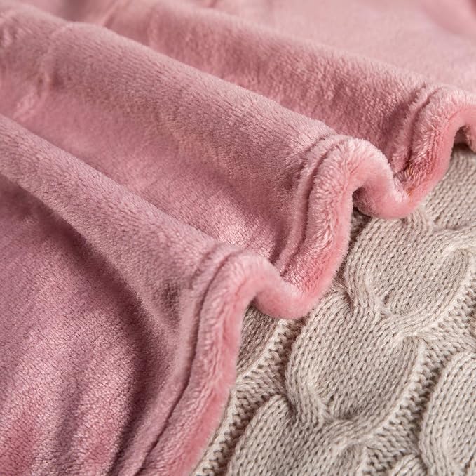 TASTHROW Large Flannel Fleece Throw Blanket, 50×70 Inch - Pink | Cozy Lightweight Thick Blanket - All Seasons Suitable for Women, Men and Kids (Two Pack)