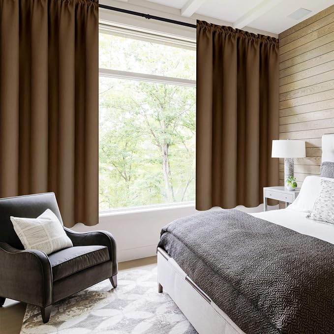 DWCN Blackout Curtains for Bedroom Living Room 42 x 45 Inch Long Brown | Room Darkening, Thermal Insulated, Light Blocking, Rod Pocket Drapes, Noise Reducing Window Treatments