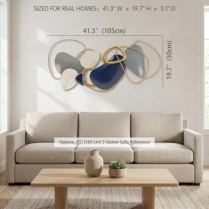 Axioglo 40" Large Wall Decor,3D Abstract Metal Wall Art for Living Room | 40" x 20" metal wall decor with layered metal texture, mounting hardware, two-way display