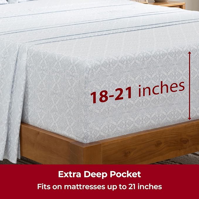 Mellanni Iconic 4-Piece, Ultra Soft Sheet Set (King, Laced Sky Blue) | 10M+ Sleepers. Lab-tested: Sleeps Cool, Stays Bright, Strong, Smooth. Good Housekeeping Best Bedding, 7 yrs running.