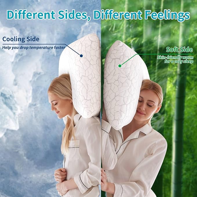 Cooling Pillows King Size Set of 2, Shredded Memory Foam | Adjustable for Hot Sleepers, Cold Pillows, Firm Bed Pillows, Side Back Stomach Sleeping, Removable Washable Cover