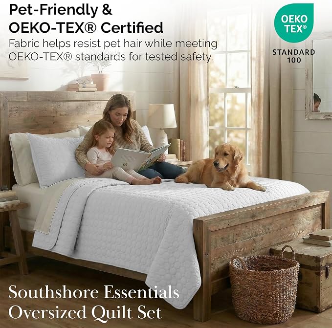 Southshore Fine Living, Inc. King Size White Quilt Bedding Set with 2 Pillow Shams, Quilted Summer King Size Light Weight Bedspread, California King Quilt Coverlet, Bright White