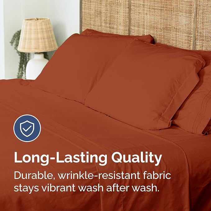 King Flat Sheet - Single Top Flat Sheet Only - Soft & Cooling - Terracotta | Hotel Luxury Top Flat Sheet Only, Ultra-Soft, Breathable & Cooling, Fade & Wrinkle Free, Easy-Care, Stain & Shrink Resistant