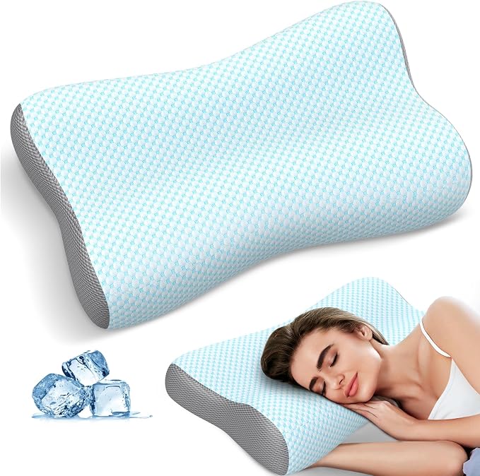 Cervical Neck Pillow for Pain Relief, Contour Memory Foam Pillows for Sleeping, Ergonomic Pillow Orthopedic Cooling Pillow Bed Pillow Neck Support for Side Back Stomach Sleepers(Light Blue)