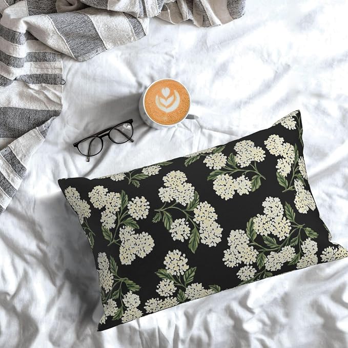 Black Spring Pillow Covers 12x20 Inch 2 Pcs Green Hydrangea Flower Decor Throw Pillows Vintage Floral Seasonal Summer Outdoor Decoration Pillowcase Linen Cushion Cover for Couch Sofa