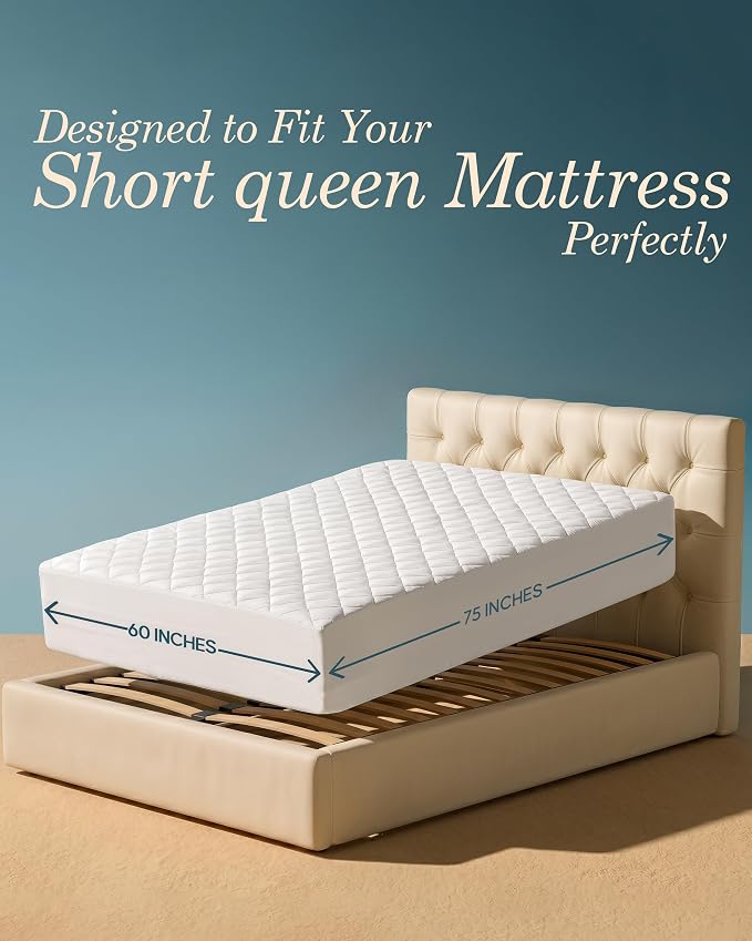 Mattress Pad Short Queen Mattress Protector Topper fits 16" Deep White | Soft Breathable Fitted Mattress Cover, Noiseless, Deep Pockets & Machine Washable for Home & Hotels by Utopia Bedding