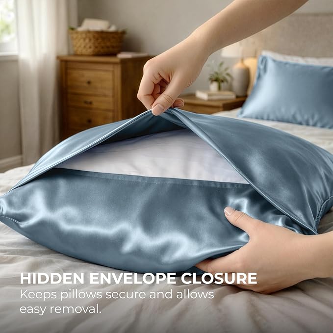Satin Pillowcase 2 Pack - Queen Size (20"x30", SkyBlue) - Silky Pillow Cases for Hair and Skin - Satin Pillow Covers with Envelope Closure - Extra Soft Premium Microfiber