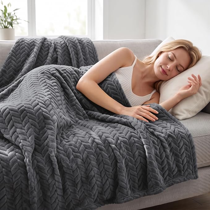 Exclusivo Mezcla Dark Grey Fleece Throw Blanket for Couch and Bed, 50x70 Inches Soft Cozy 3D Decorative Jacquard Flannel Blankets, Lightweight Fuzzy Plush Warm Throws for All Seasons | Oversized Soft Cozy Fluffy Blankets for Summer, Decorative Plush Fl...