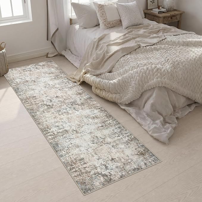 2.6x10 Washable Runner Rug:Modern Abstract Indoor Soft Carpet Brown | For Hallway, Bedroom, Kitchen, Laundry, Bathroom,Door Mat,Modern Abstract,Machine washable,Non-Slip,Stain Resistant,Indoor