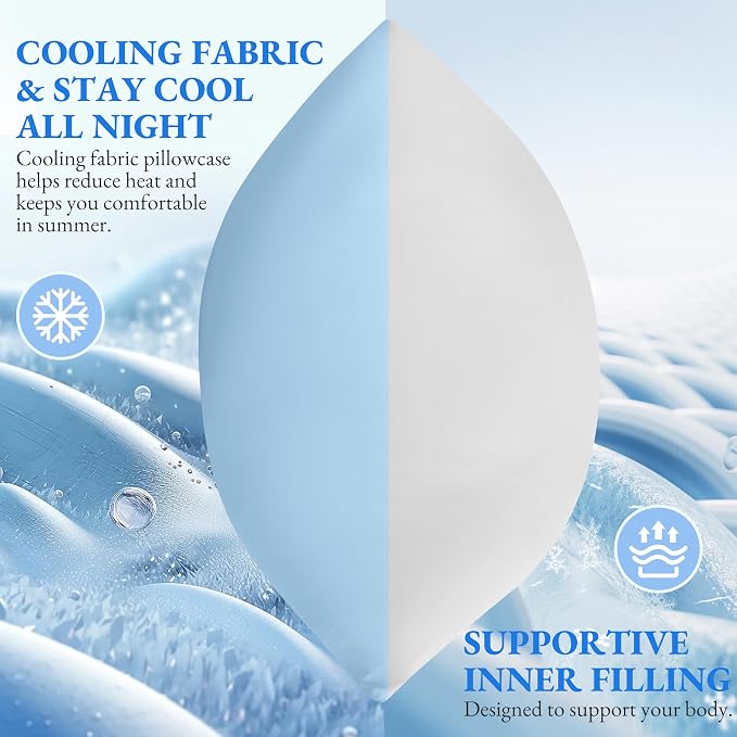 ELNIDO QUEEN Cooling Body Pillow Insert with Cover – Breathable Long Body Pillow for Side Sleepers, Soft Support Bed Pillow for Adults, 20x54 Inches Blue