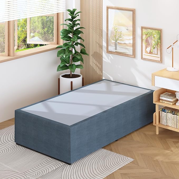 Lutown-Teen 18 Inch Twin XL Bed Frames with Fabric Bed Cover | Heavy Duty Sturdy Metal XL Twin Platform Bed Frame No Box Spring Needed, Noise Free, Easy Assembly, Black and Blue