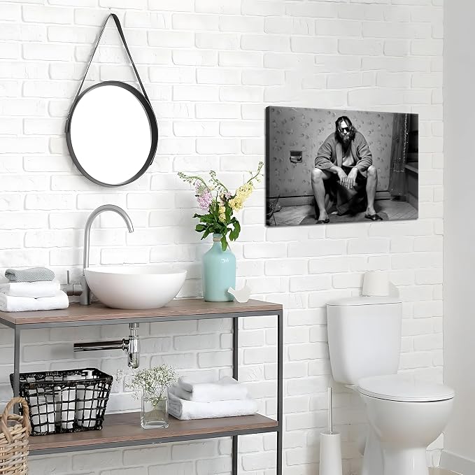 Funny Bathroom Wall Decor for Room Aesthetics - 90s Movie Posters Black and White Wall Art, Toilet Humour Amusing Cool Wall Art Funny Bathroom Signs 12X16 in