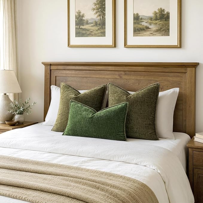 MIULEE Decorative Euro Sham Pillow Covers 24x24 Inch Olive Green 2 Pack | Farmhouse Throw Pillow Covers with Stitched Edge, Soft Chenille Cushion Cases, for Couch Sofa Bed Living Room Home Decor