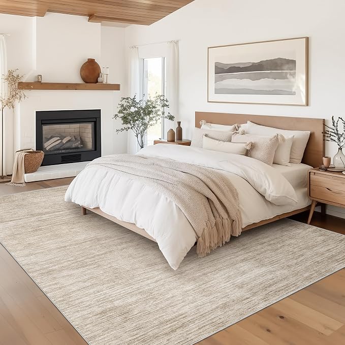 Washable Rugs 5x7, Non Slip Large Area Rugs for Living Room, Brown | Soft Low Pile, Thin & Lighweight Carpet, Folable Stain Resistant Modern Indoor Floor Mat for Bedroom, Dining Room, Home Decor