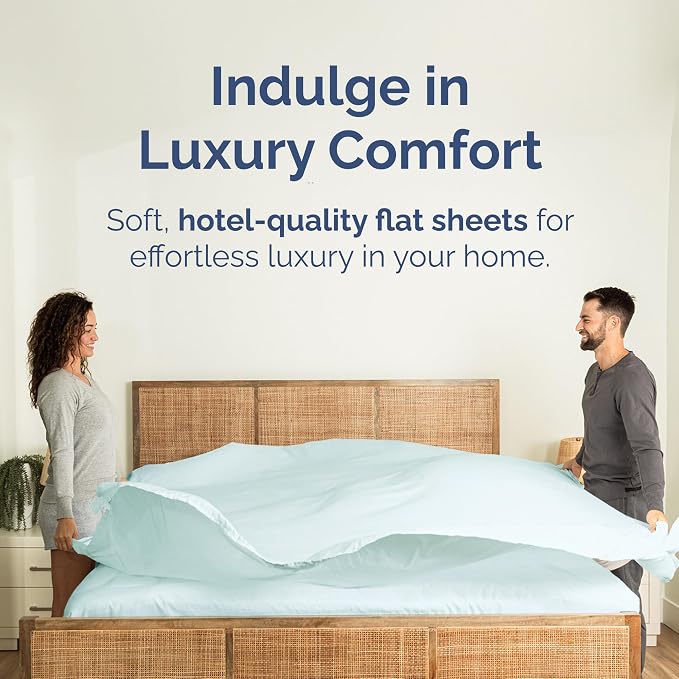 Full Flat Sheet - Single Top Flat Sheet Only - Soft & Cooling - Ice Blue | Hotel Luxury Top Flat Sheet Only, Ultra-Soft, Breathable & Cooling, Fade & Wrinkle Free, Easy-Care, Stain & Shrink Resistant