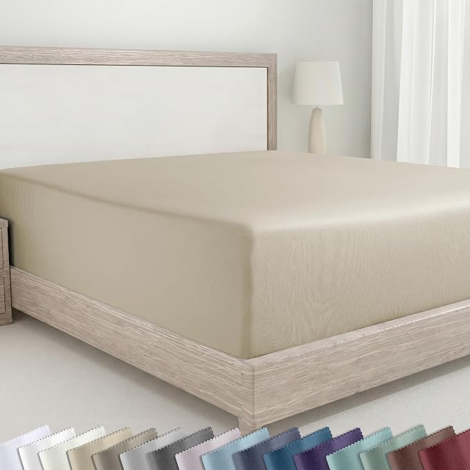 California Design Den 100% Cotton Sateen Queen Size Fitted Sheets, Beige | 400 Thread Count Backed by Good Housekeeping Seal, 16" Deep Pocket, All-Around Elastic, No-Pop Fit, Durable, OEKO-TEX