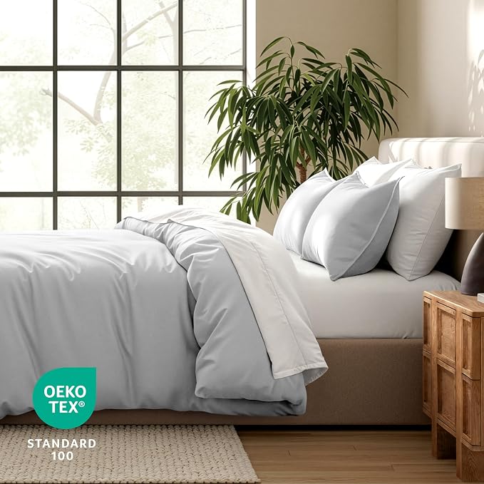 Bare Home Duvet Cover Set 1800 Ultra-Soft (Queen, Cloud Grey) | Lightweight, Cooling, Breathable, Premium 1800 Ultra-Soft, All-Season