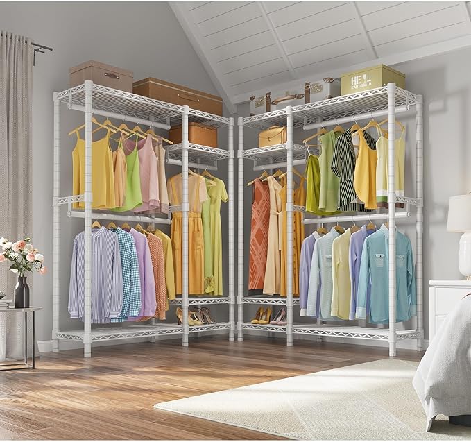 VIPEK V2 Heavy Duty Clothes Rack, Metal Closet Rack Organizer, White | Garment Racks with 4 Tiers Wire Shelving 3 Hanging Rods, Compact Freestanding Closet Metal Closet Rack, Max Load 700LBS