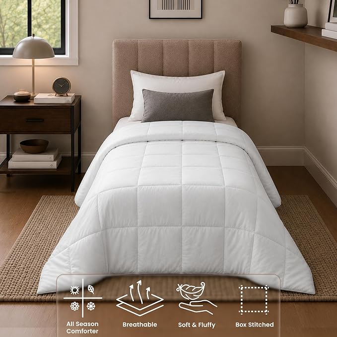 Utopia Bedding Duvet Insert, Twin Comforter 64 x 88 Inches, White | Cozy All Season Comforter for Kids and Teens, Unisex, Down Alternative Fill, Soft Microfiber Shell, Machine Washable.