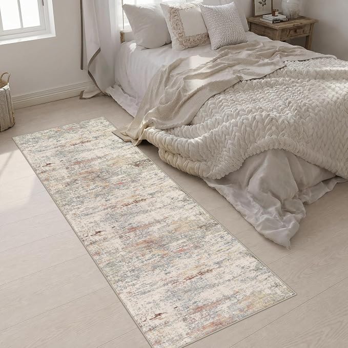2.6x8 Washable Runner Rug：Modern Abstract Kitchen Soft Carpet Taupe | For Hallway, Bedroom, Kitchen, Laundry, Bathroom,Door Mat,Modern Abstract,Machine washable,Non-Slip,Stain Resistant,Indoor