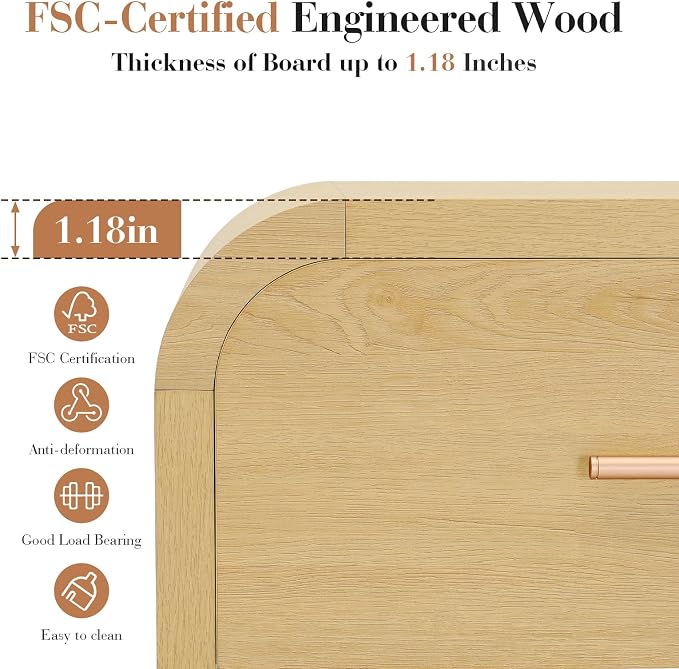 Night Stand Set of 2 [Unique Curved Profile] [FSC-Certified Wooden Board] 1-Drawer and 1 Storage Shelf Nightstand 24" H Metal Handle Modern Bedside Table Side Table End Table for Bedroom | [Curved Profile] [FSC-Certified Wooden Board] Nightstand 24" H ...