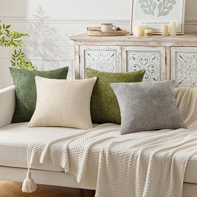 MIULEE Decorative Couch Throw Pillow Covers 20x20 Inch Neutral Cream 2 Pack | Modern Boho Accent, Soft Chenille Pillow Covers, Farmhouse Cushion Cases for Home Decor Bed Sofa Living Room