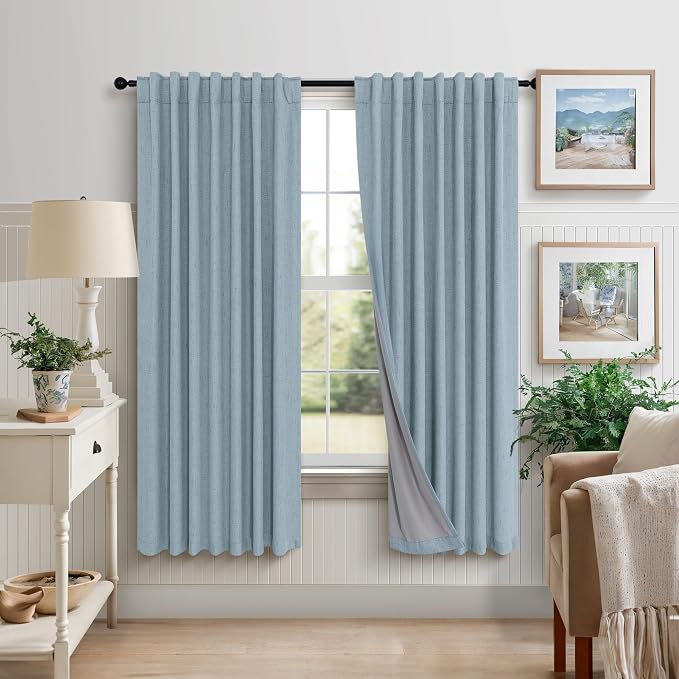 Dusty Blue Curtains for Nursery Girls Boy Bedroom 72 Inch Length 2 Panels Complete Blackout Room Darkening Black Out Shades Insulated Thermal Light Blue Grey Curtains for Winter Summer Heat Blocking