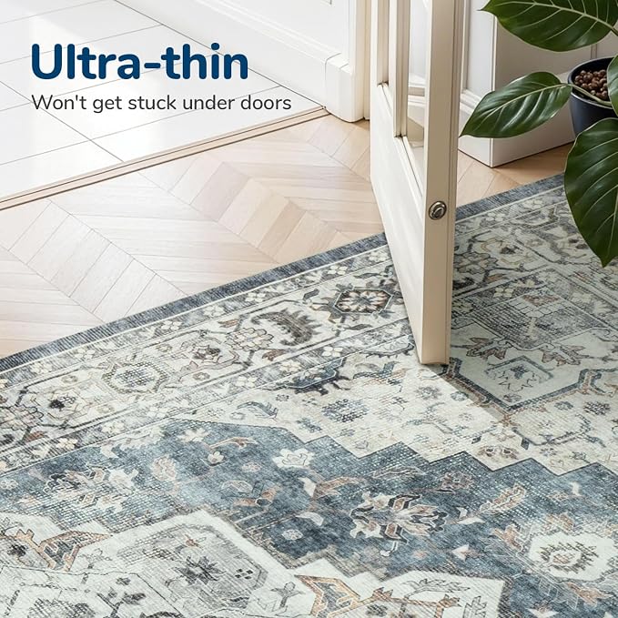 Washable Area Rugs 5 x 7 for Living Room Bedroom,Blue Grey/Beige | Soft Non Slip Backing,Durable Stain Resistant,Compatible with All Vacuums,Kid & Pet Friendly,for Dining Room Home Office
