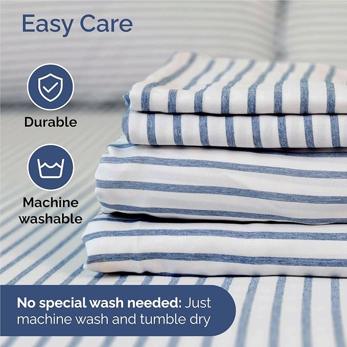 Full 6 Piece Bed Sheet Set - Breathable & Cooling Sheets - Blue Stripes | Ultra-Soft Hotel Luxury Bedding Set with 8-16 Inch Deep Pockets, 1 Flat & 1 Fitted Sheet & 4 Pillowcases, Wrinkle & Fade Free