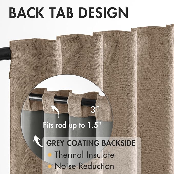 MIULEE 100% Blackout Curtains Linen Curtains 90 Inches Long, Copper Brown | 2 Panels, Full Black Out, Thermal Insulated, Room Darkening Window Curtains for Bedroom Living Room , Back Tab & Rod Pocket