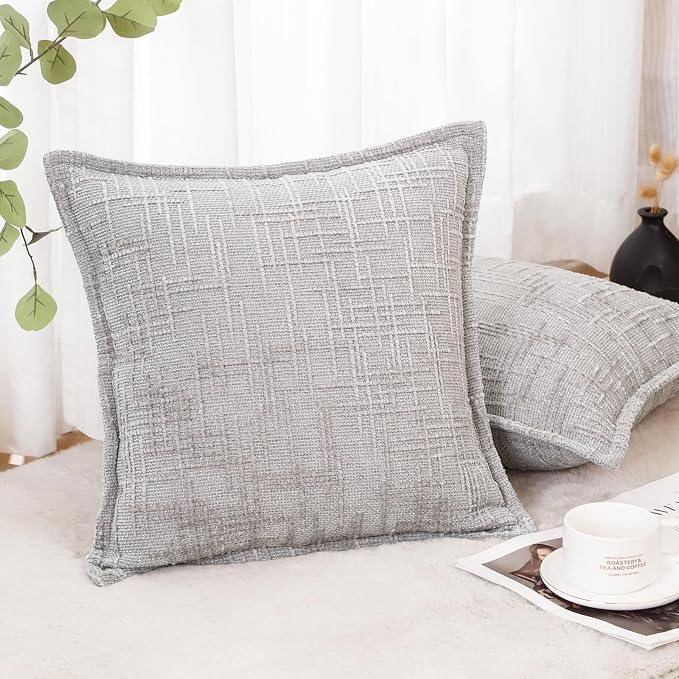 HPUK Chenille Throw Pillow Covers 18x18 Inch, Soft Woven Texture, Set of 2 | Plush woven texture, invisible zipper, couch sofa bed bedroom living room decor, square cushion covers, inserts not included